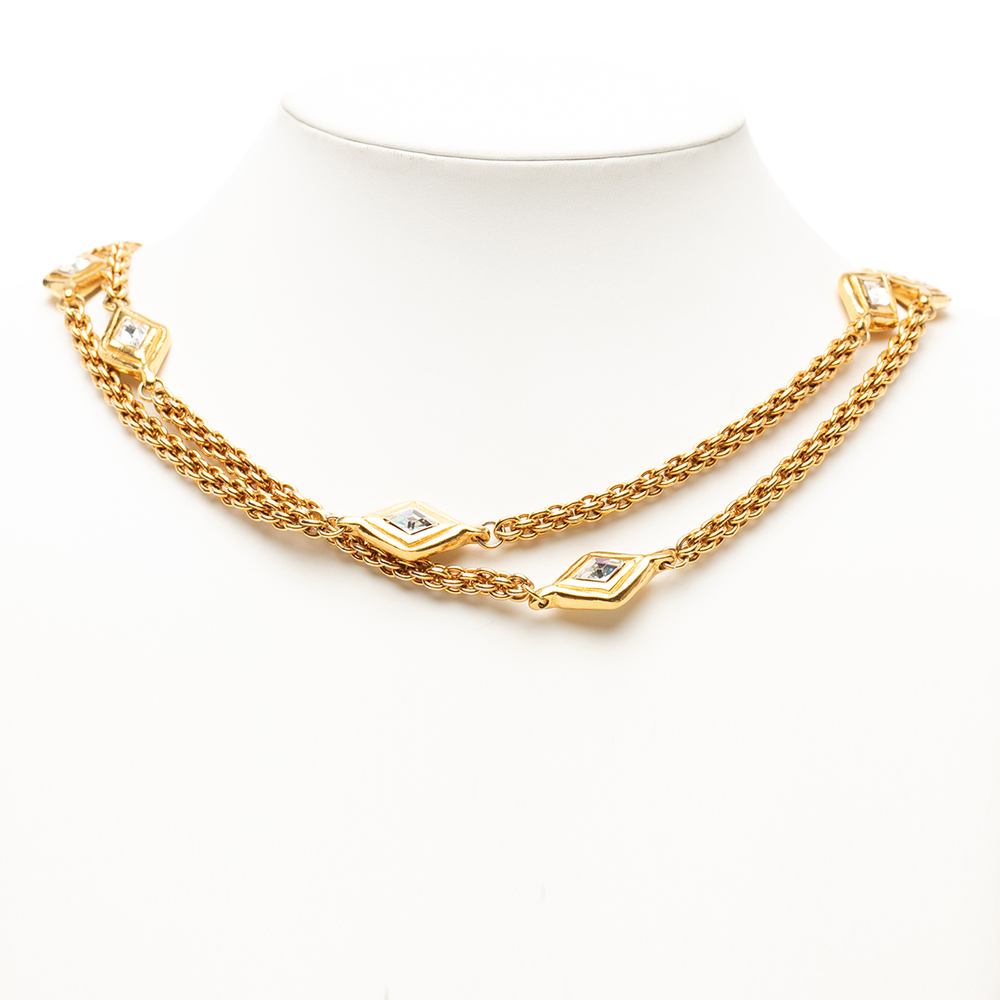 Pre-Loved Chanel Gold Plated Diamond Strass Station Chain Long Necklace - Picture 5 of 5
